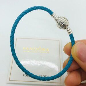🌞📖Pandora Moments Seashell Clasp Turquoise Braided Leather Bracelet